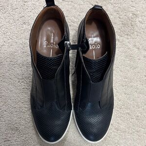 Paolo Black Perforated Leather Slip-On Sneakers